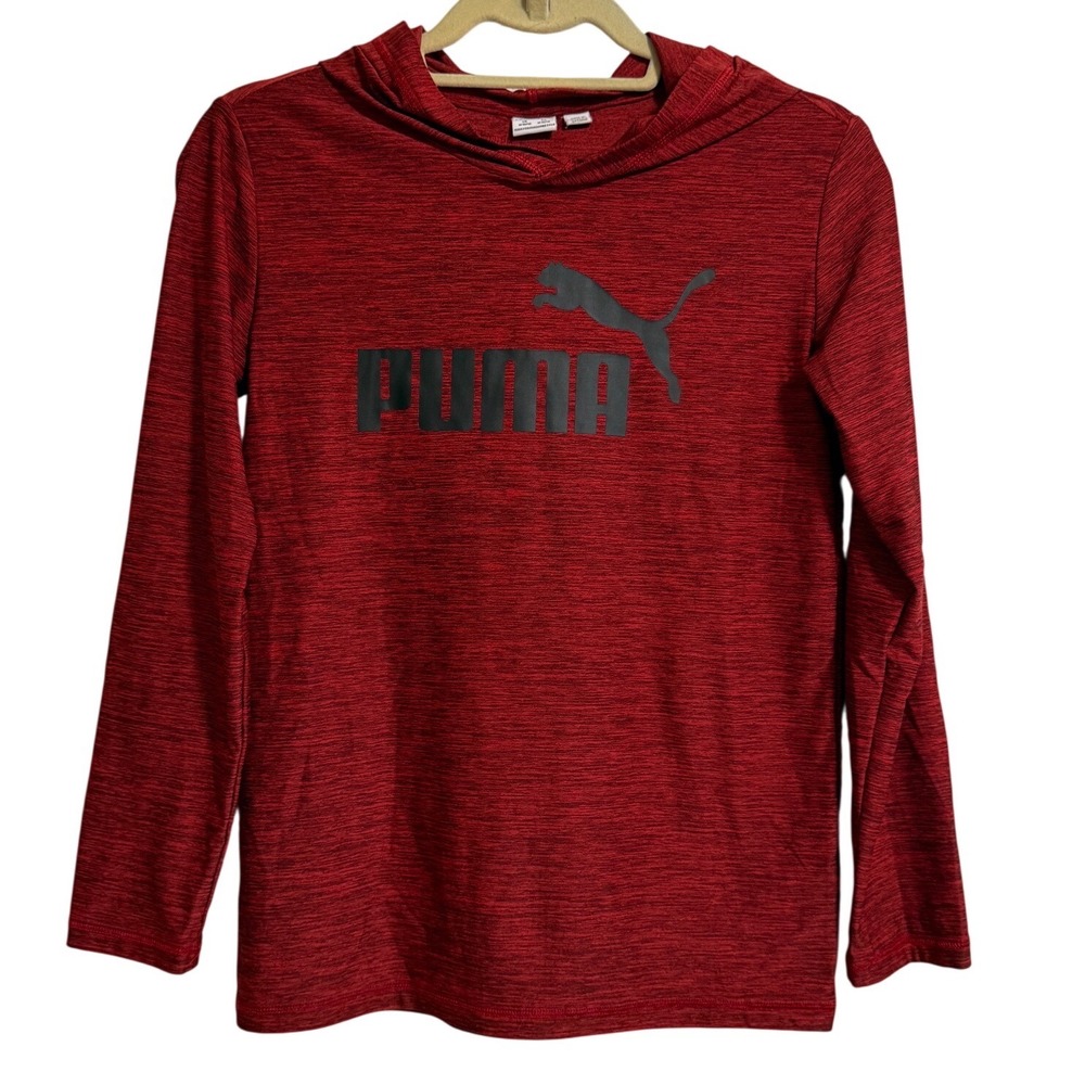 Puma Youth Girls Red Space Dye Logo Hoodie Long Sleeve Performance Shirt M 10/12